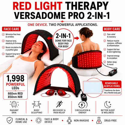 VersaDome Pro 2-in-1 Red & Infrared Light Therapy Dome – 1,998 LED System