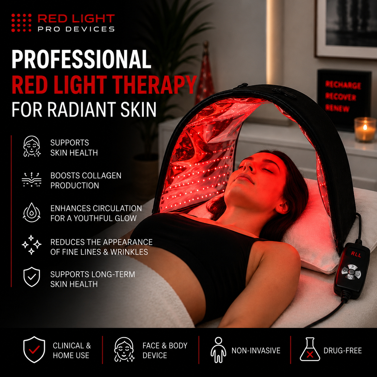VersaDome Pro 2-in-1 Red & Infrared Light Therapy Dome – 1,998 LED System